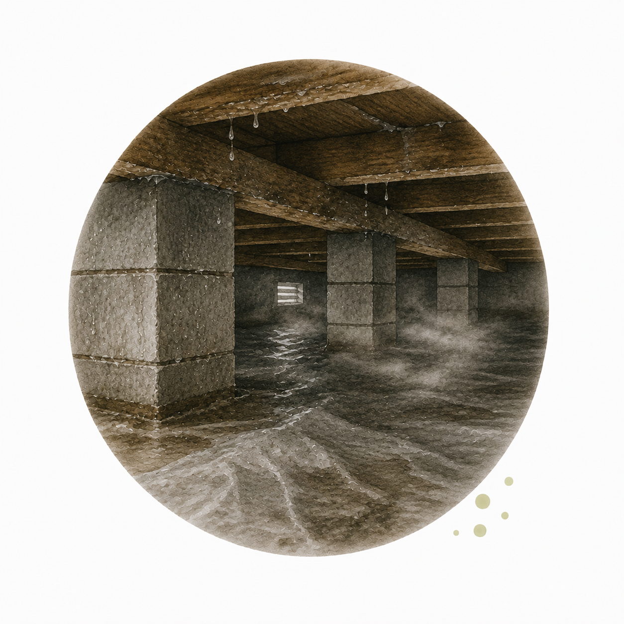 Damp or humid conditions in crawlspace areas