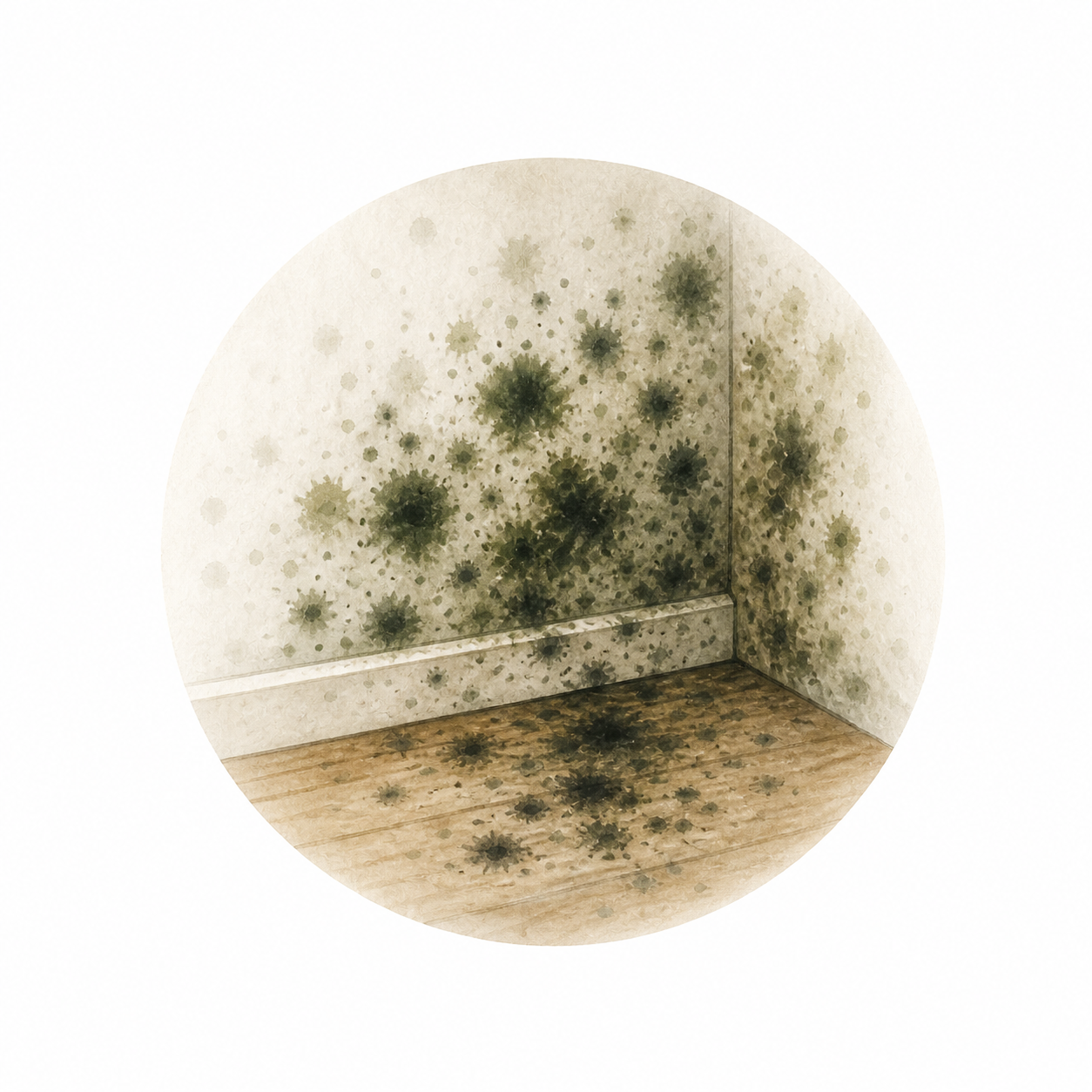 Visible mold growth on walls, ceilings, or flooring