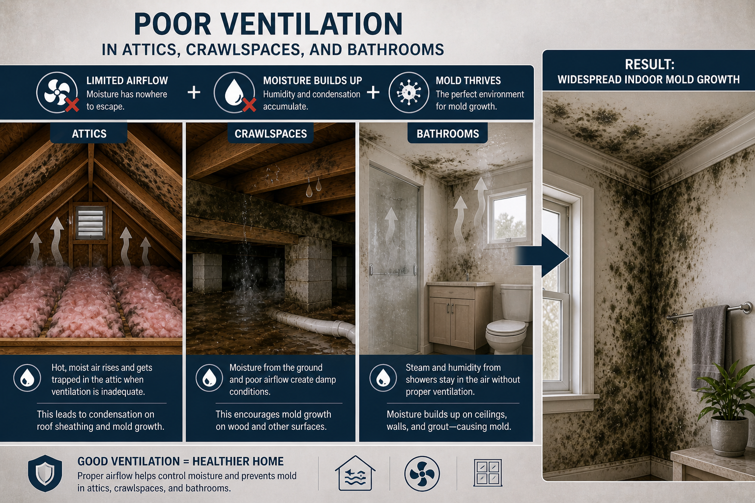Excess indoor moisture from leaks, flooding, or humidity