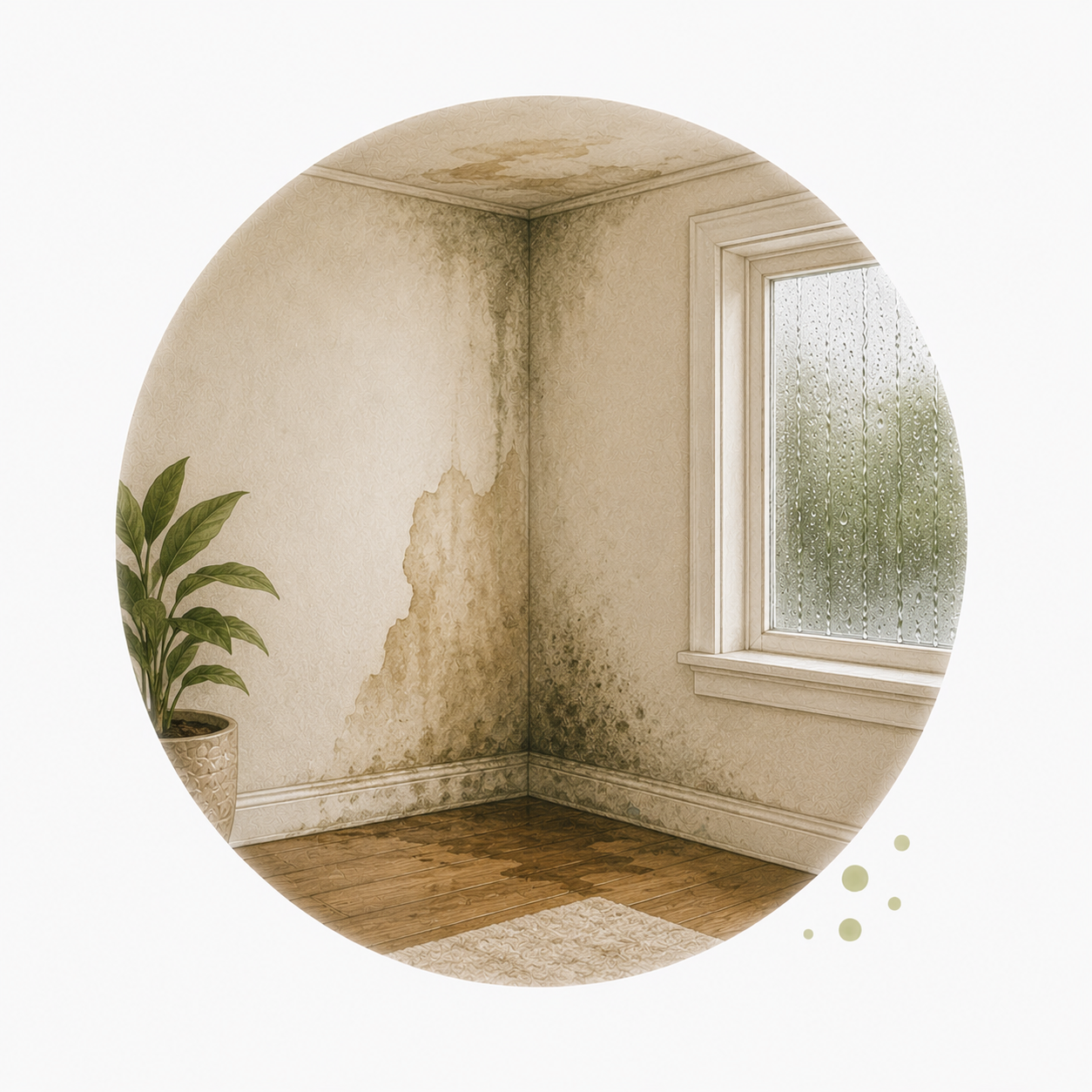 Visible signs of moisture, stains, or discoloration