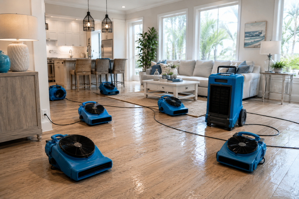 Water damage restoration to remove excess moisture and fully dry affected areas. 