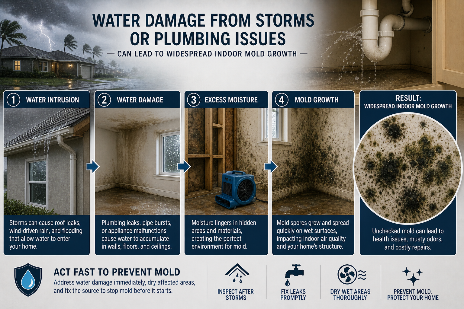 Water damage from storms or plumbing issues
