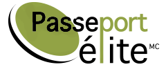 A green and black logo for passeport elite mc