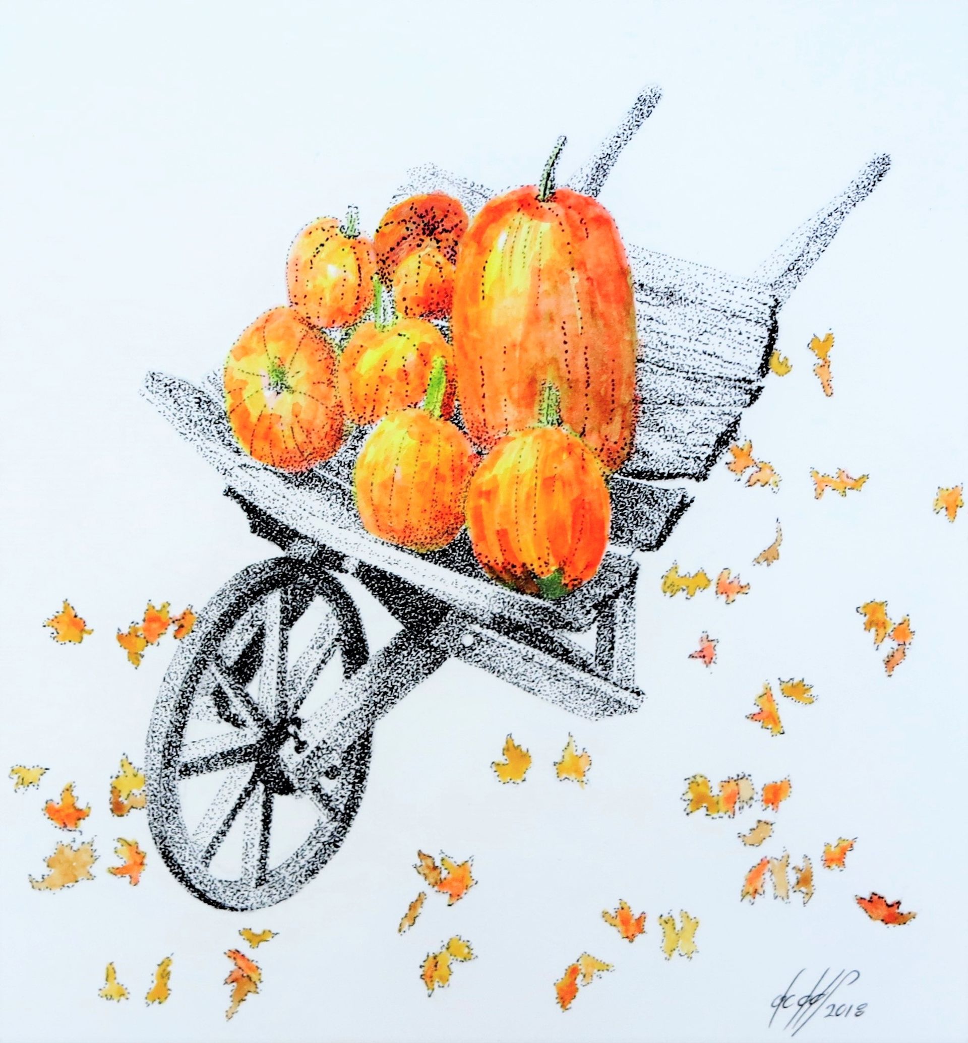 Wheelbarrow with Pumpkins