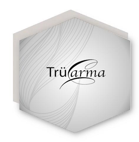 A white hexagon with the word truarma on it