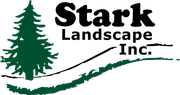 Stark Landscape Inc. logo with green pine tree and sloped line on white background