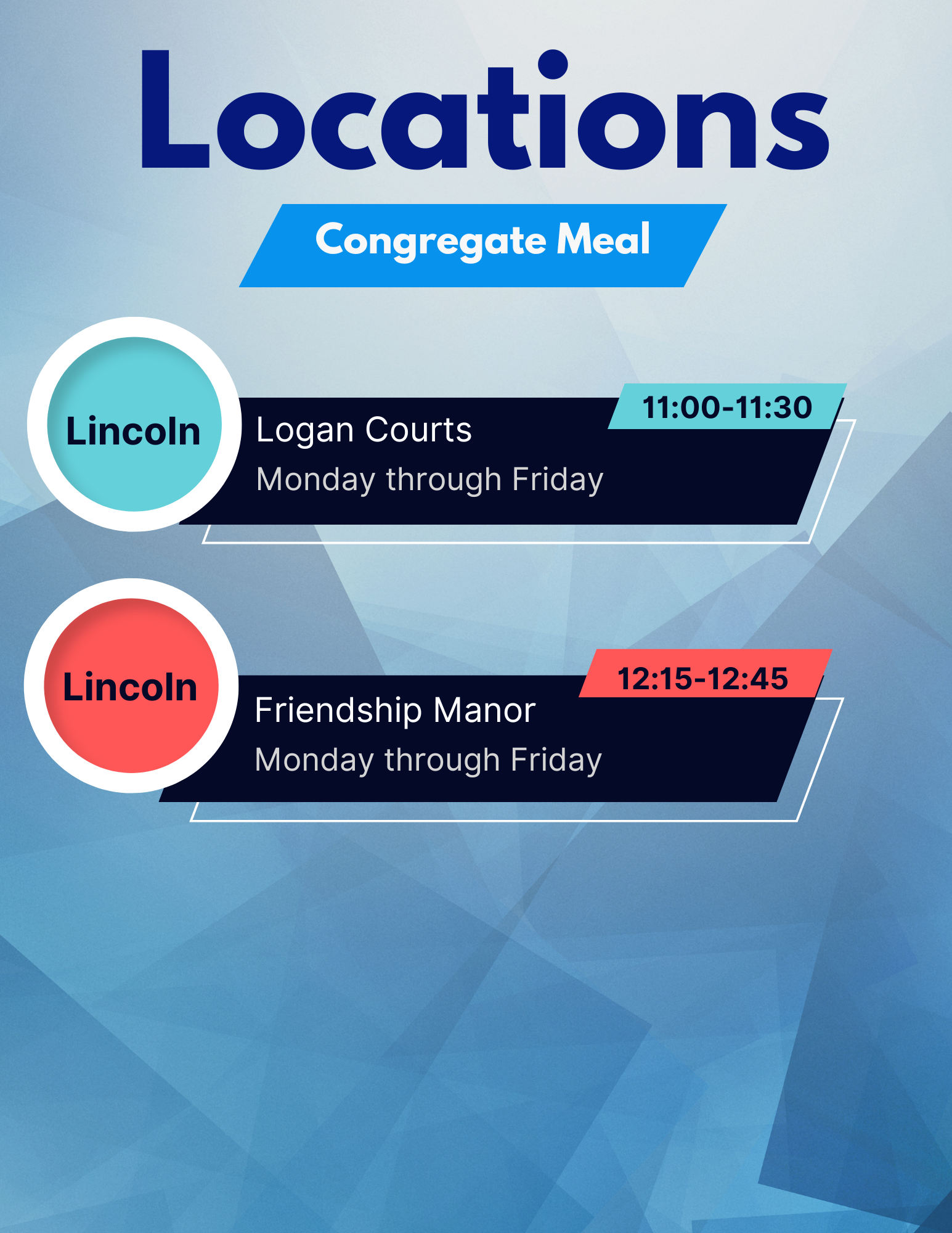 a poster showing the locations of congregate meals