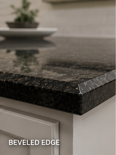 Granite countertop with beveled edge detail often used in traditional and transitional kitchen designs.