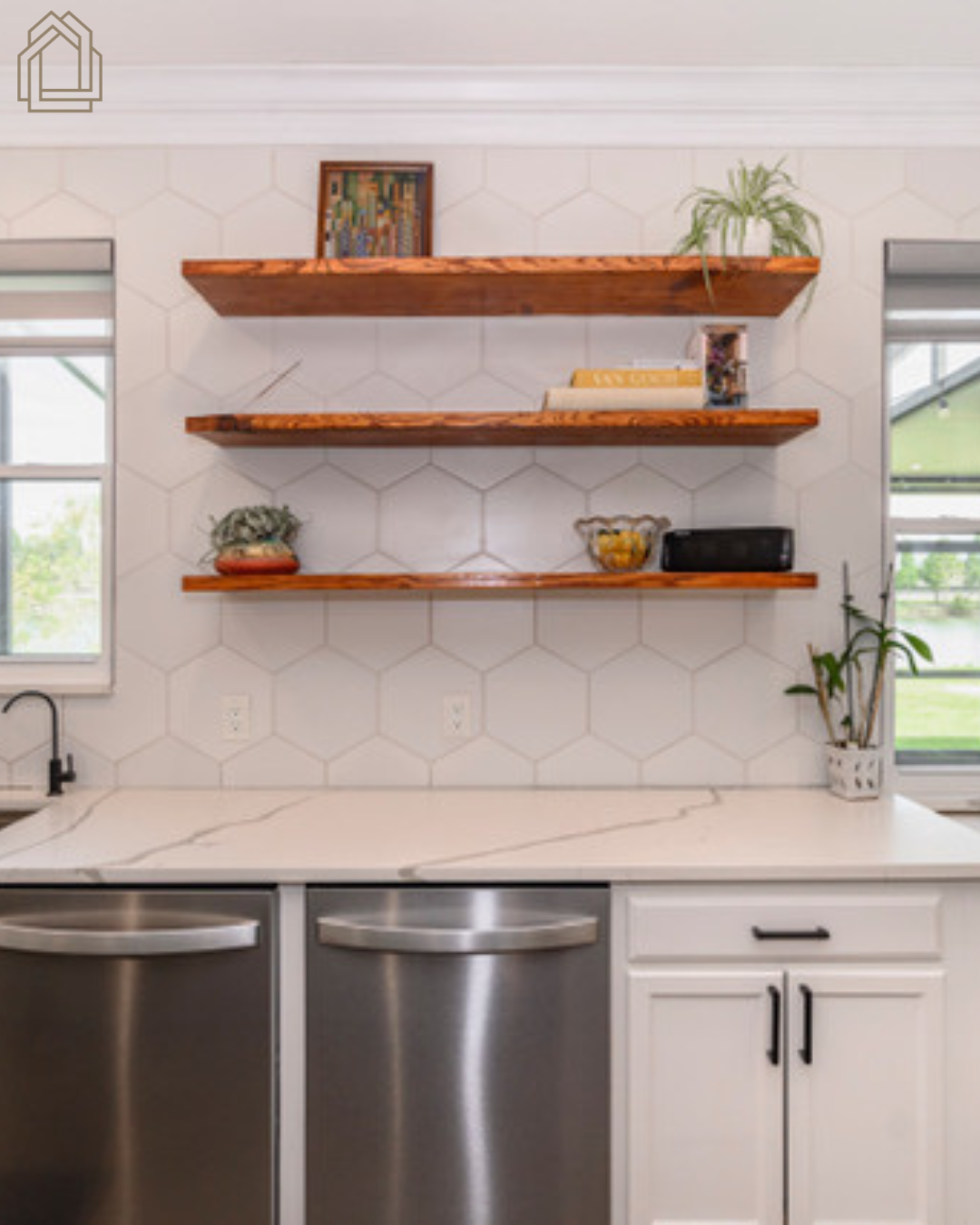 floating wood shelves
open shelving kitchen
decorative storage
kitchen organization
custom shelving
built in shelving