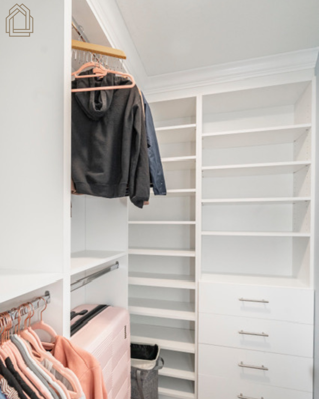custom closet shelving
walk in closet storage
closet organization
custom built ins
closet cabinetry
storage solutions