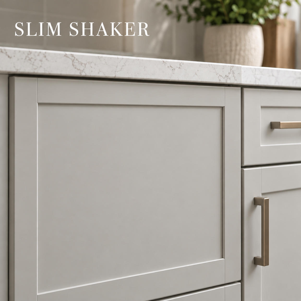 Slim Shaker cabinet door with narrow rails and stiles surrounding a recessed center panel