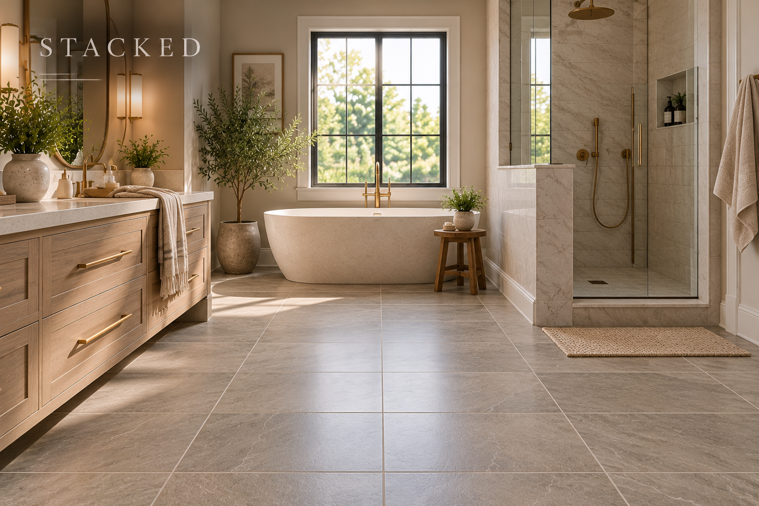 Thick mitered quartz countertop edge creating a luxury slab appearance for kitchen islands and vanities.