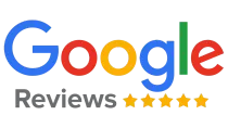 Google Reviews logo with multicolored Google wordmark and five gold stars