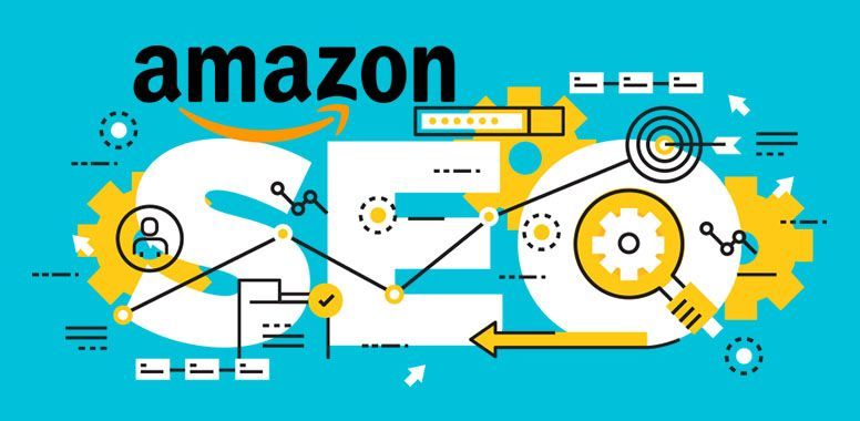 Amazon logo on a blue background with connected shipping and logistics icons in yellow and white