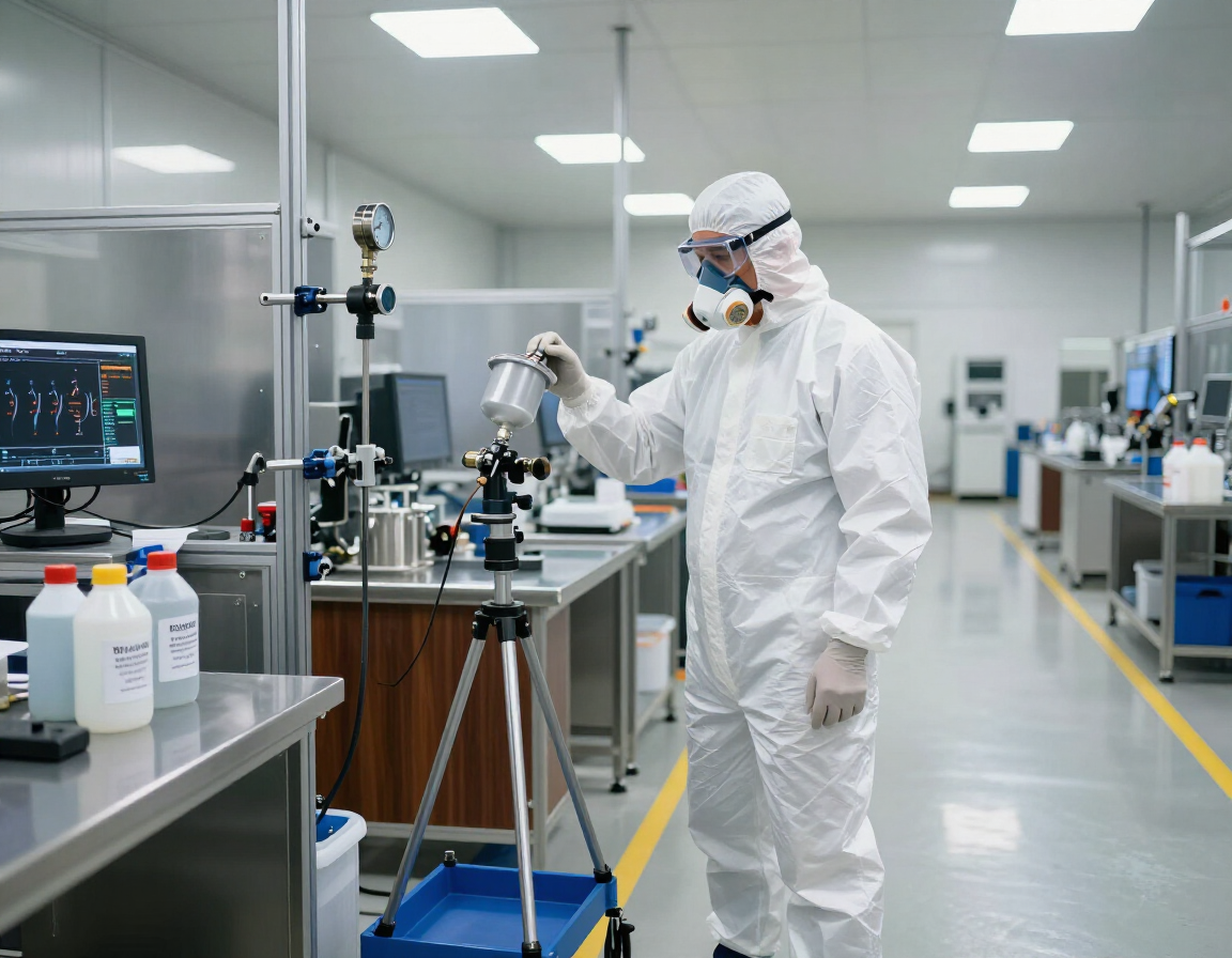 Técnico industrial realizando inspección de recubrimiento