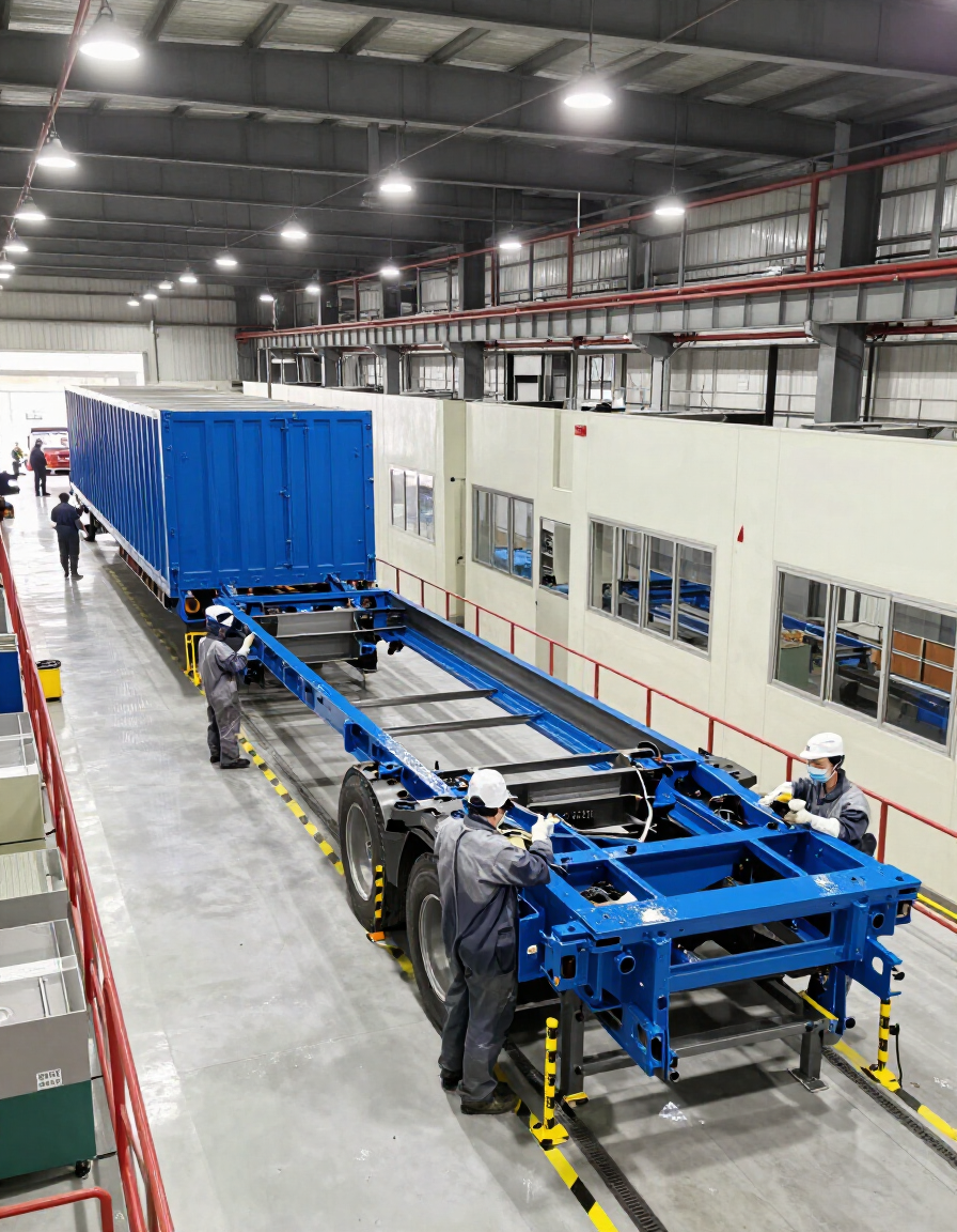 Línea de producción de remolques y equipo de transporte pesado con aplicación de recubrimiento