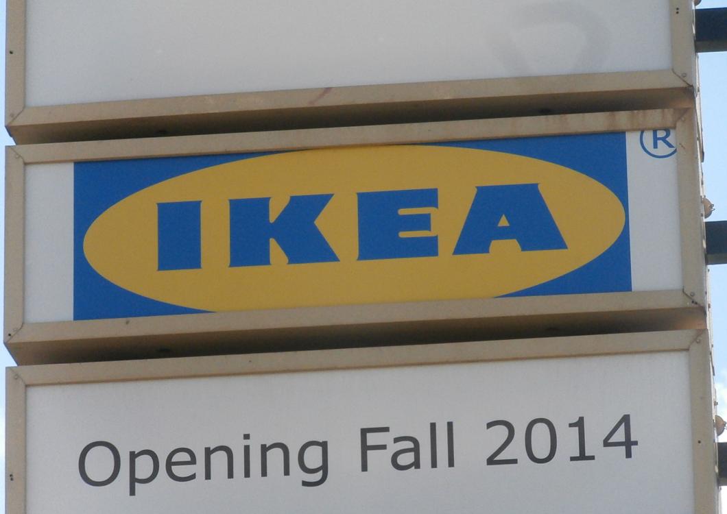 IKEA sign with “Opening Fall 2014” on a building exterior