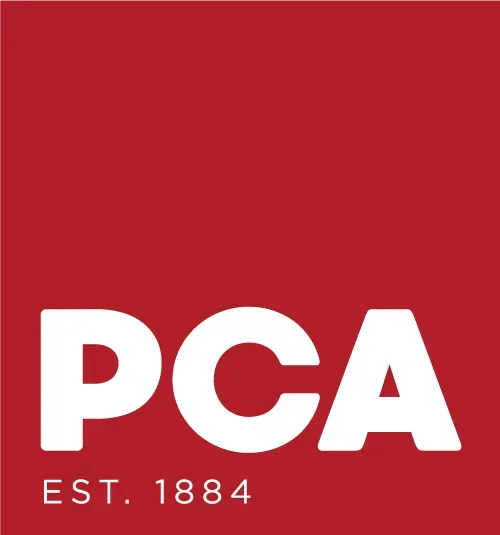 Red PCA logo with “EST. 1884” on a red background