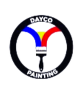 DAYCO PAINTING logo with black ring and colorful paintbrush design