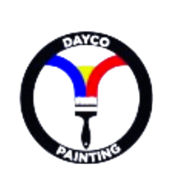 DAYCO PAINTING logo with black ring and colorful paintbrush design