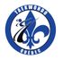 Logo bleu de Taekwondo Québec avec une fleur de lys blanche et une figure d'arts martiaux au centre