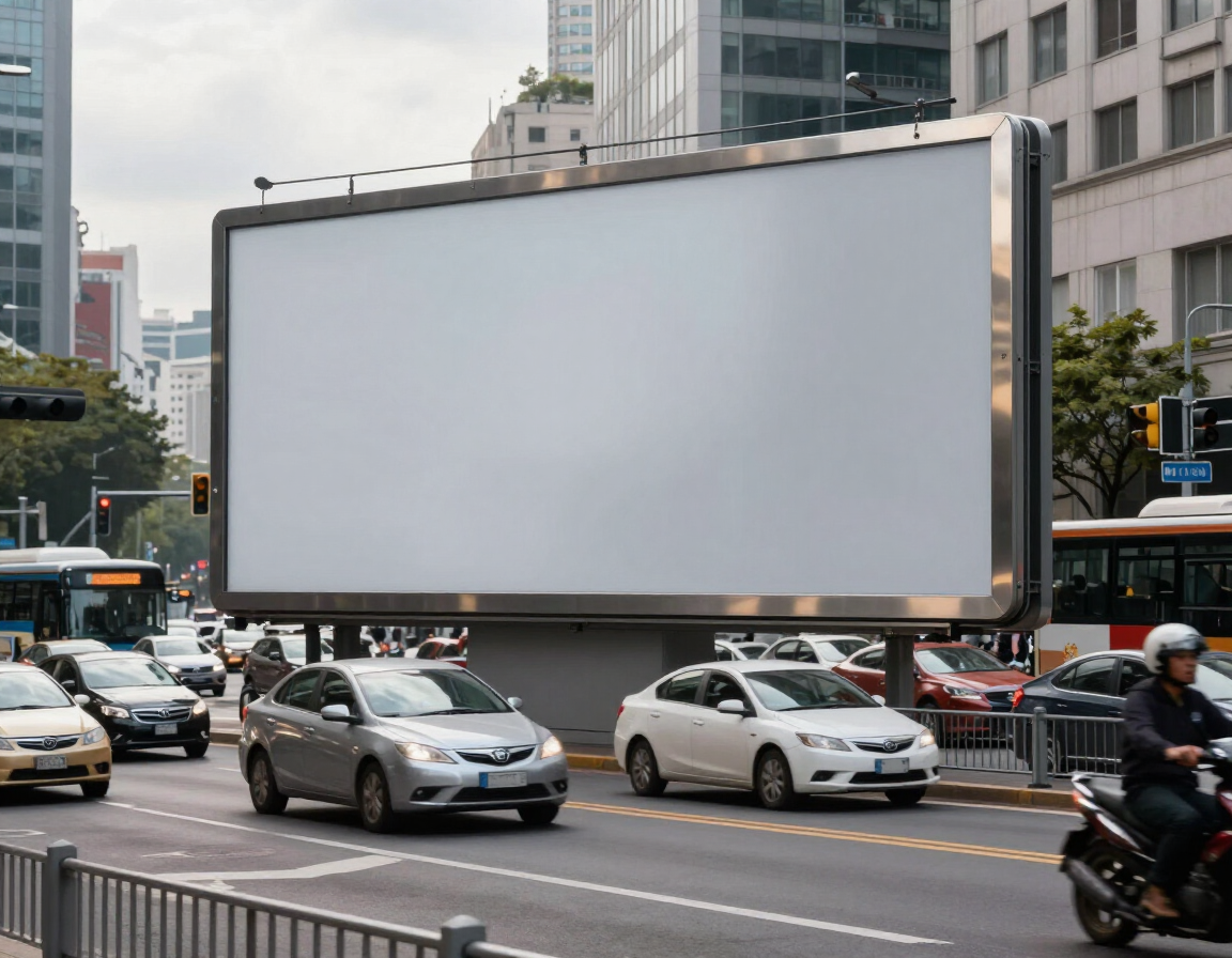 Valla publicitaria de grandes dimensiones junto a una carretera con tráfico.
