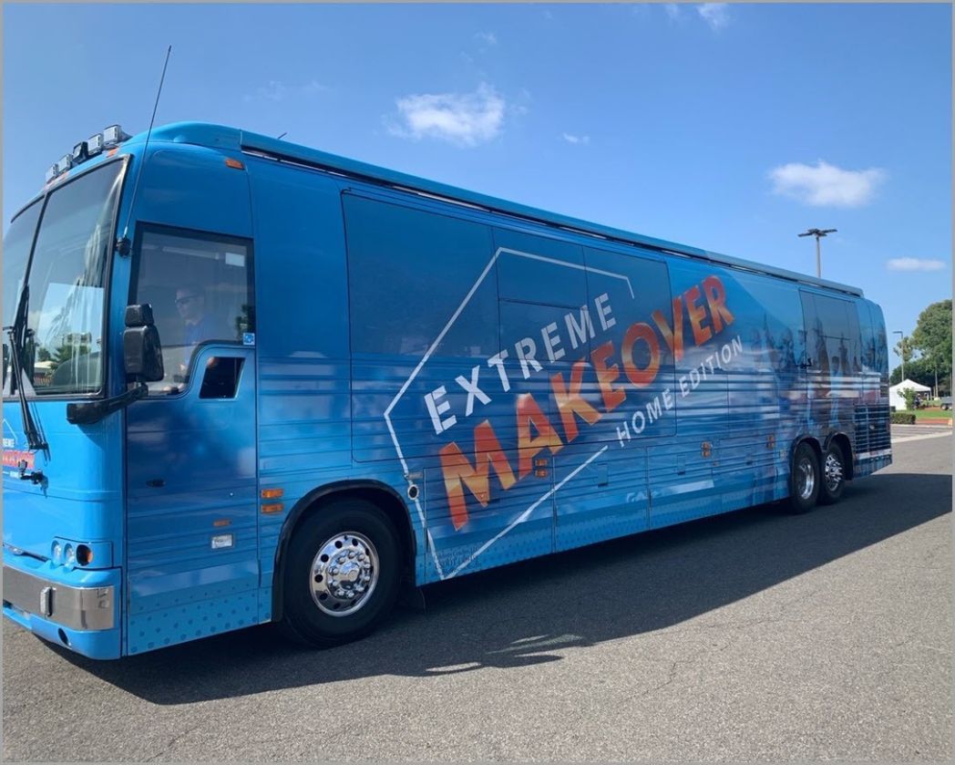 Blue bus with 