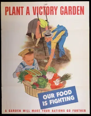 Vintage poster showing a family gardening.