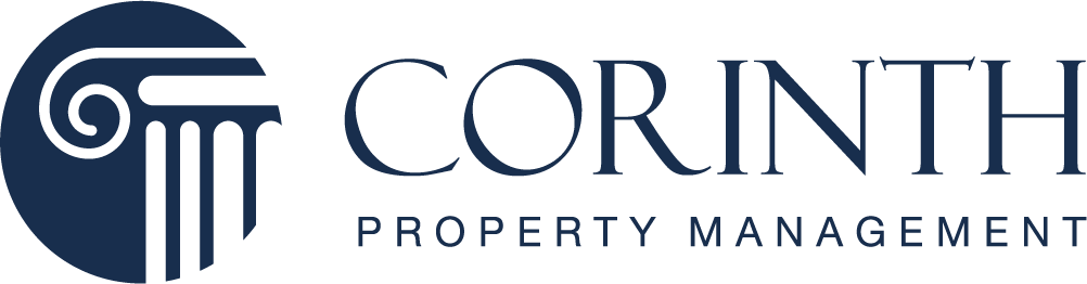 Corinth Property Management Logo with the top of a roman column.
