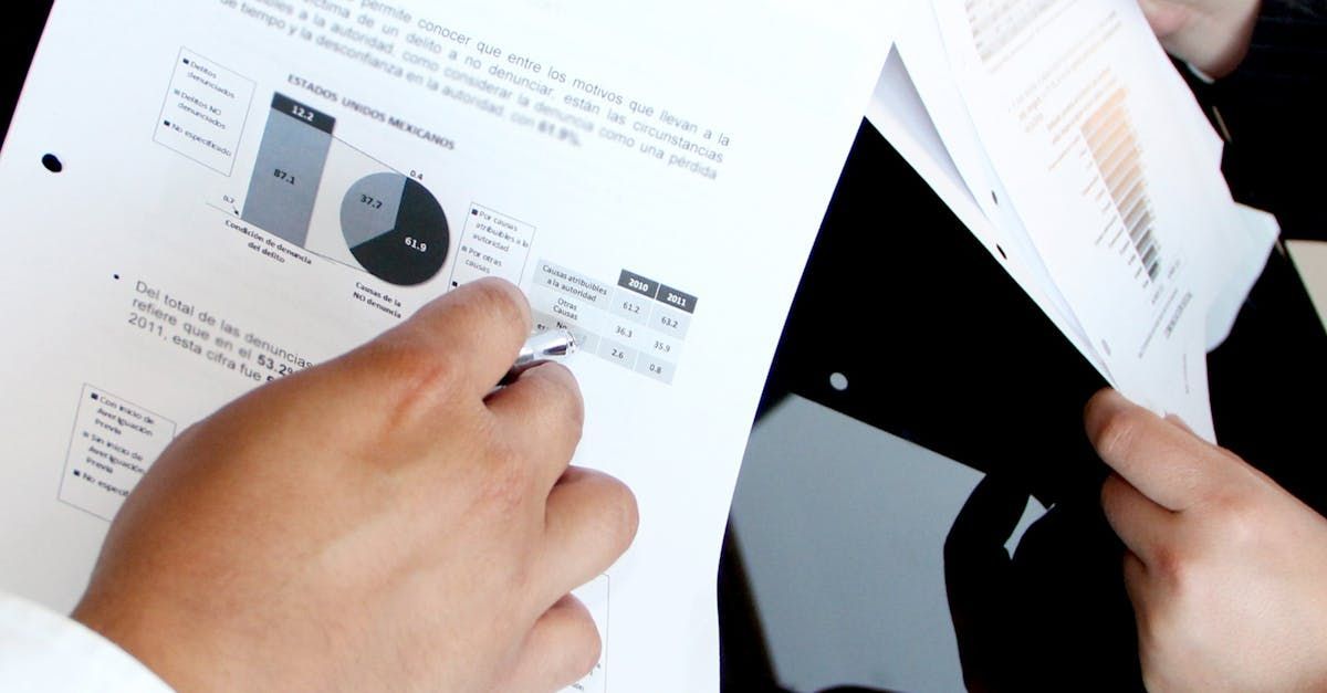 A person is reviewing business graphs and data.