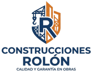 Logo de Construcciones Rolón en azul y naranja con el lema “Calidad y garantía en obras”