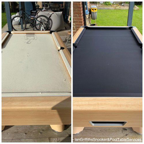 Before and afters of snooker table re-cloth