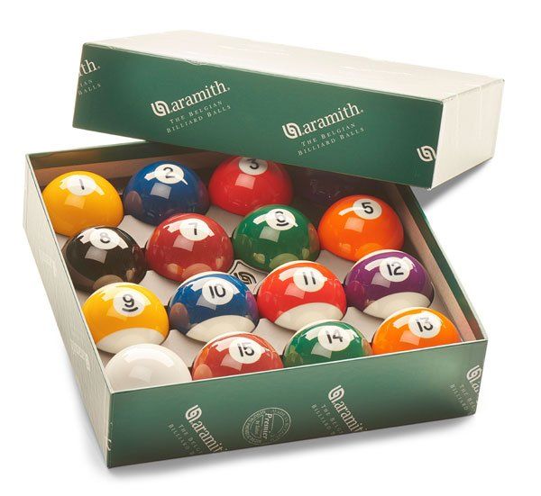pool table with cues and balls