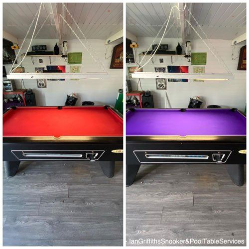 Before and afters of snooker table re-cloth
