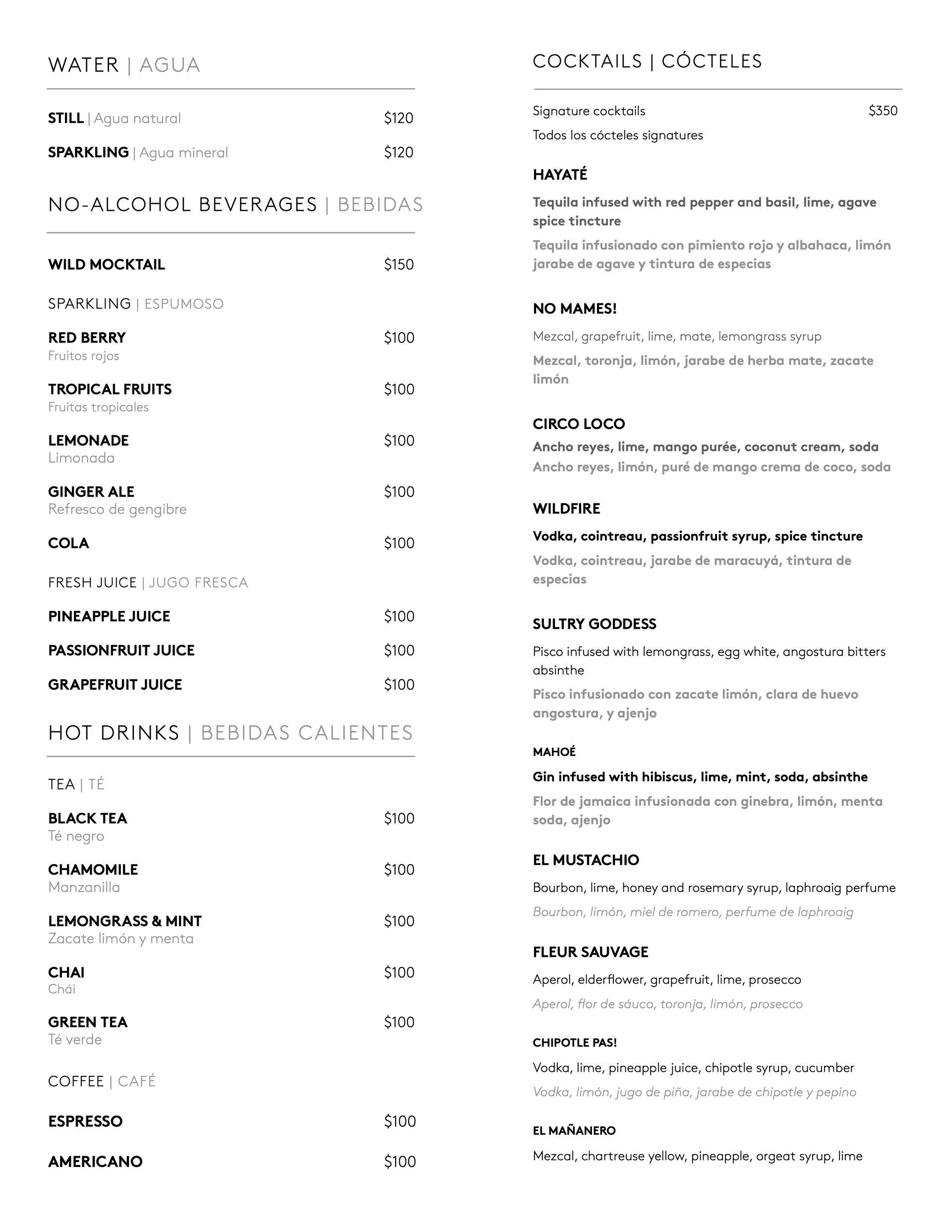 A menu for a restaurant with a lot of items on it.