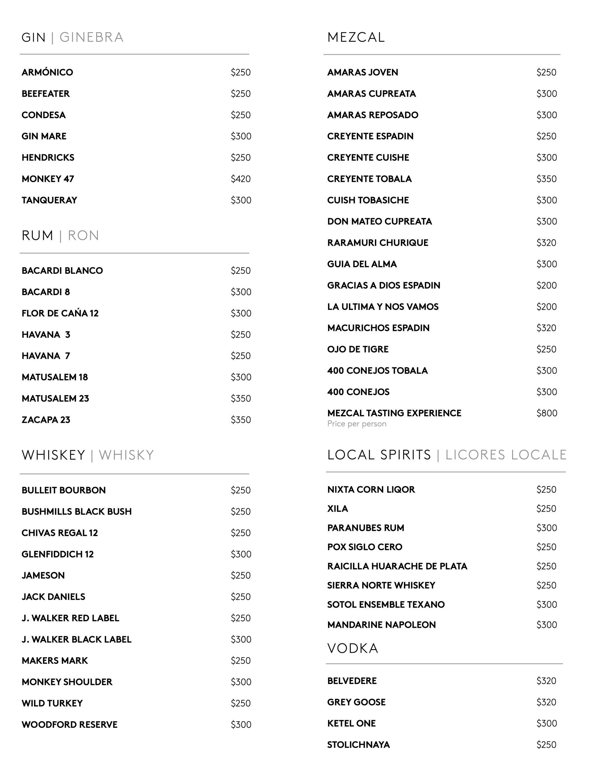 A black and white image of a menu with a lot of numbers on it.