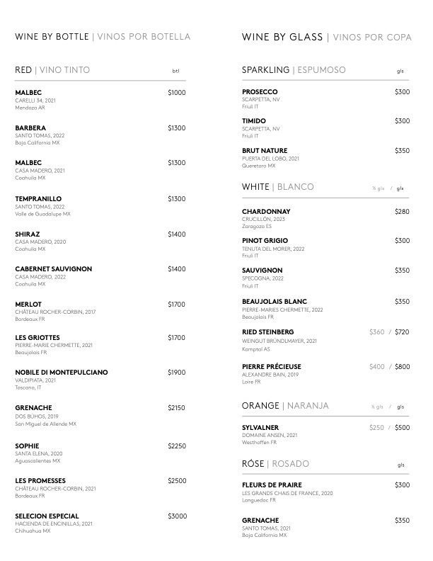A menu for a restaurant shows a variety of wines by glass.