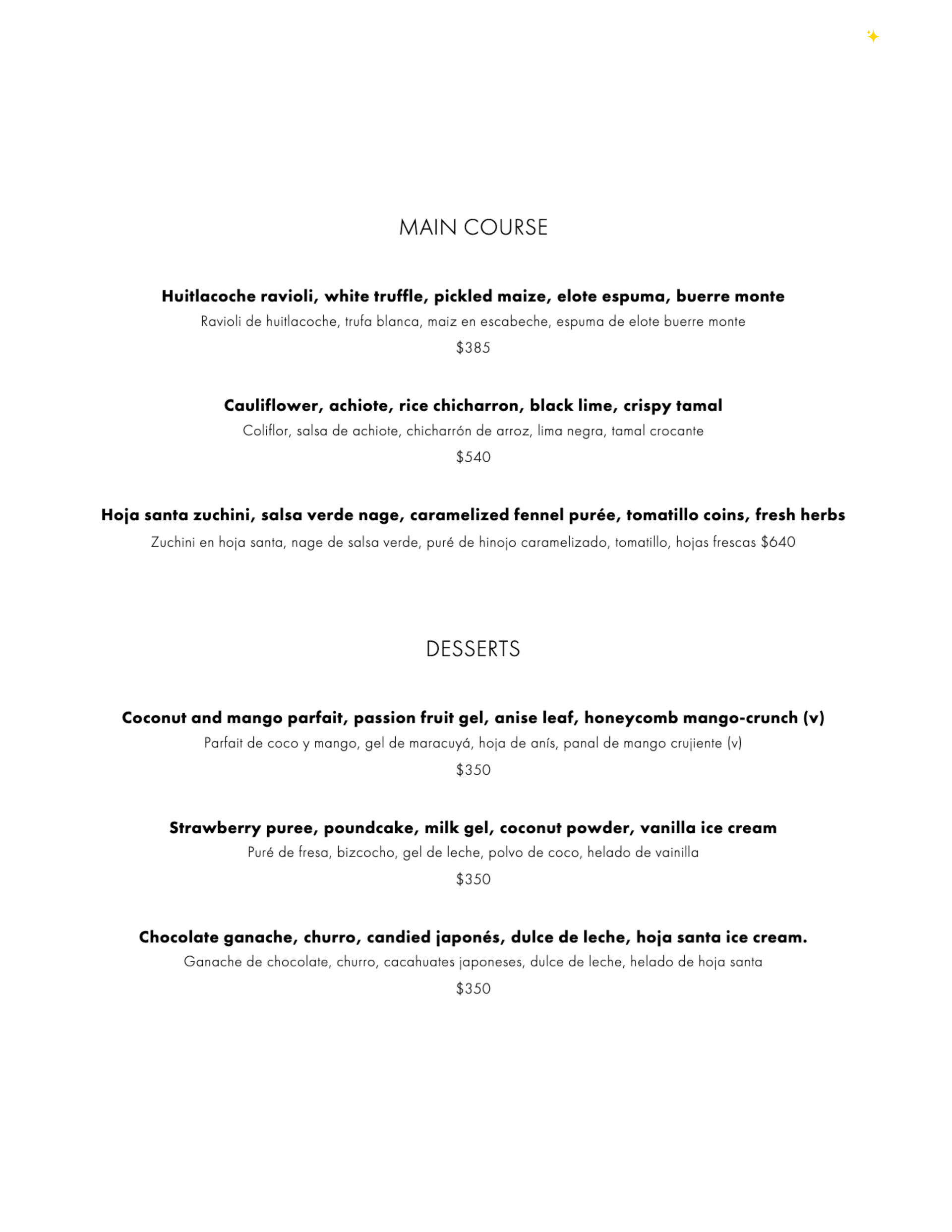 A white sheet of paper with a menu on it.