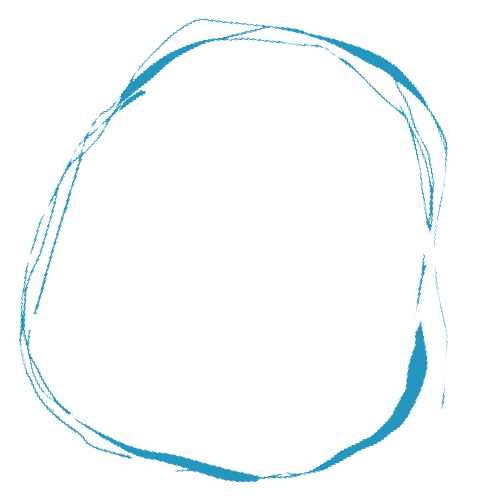 A blue circle is drawn on a white background.