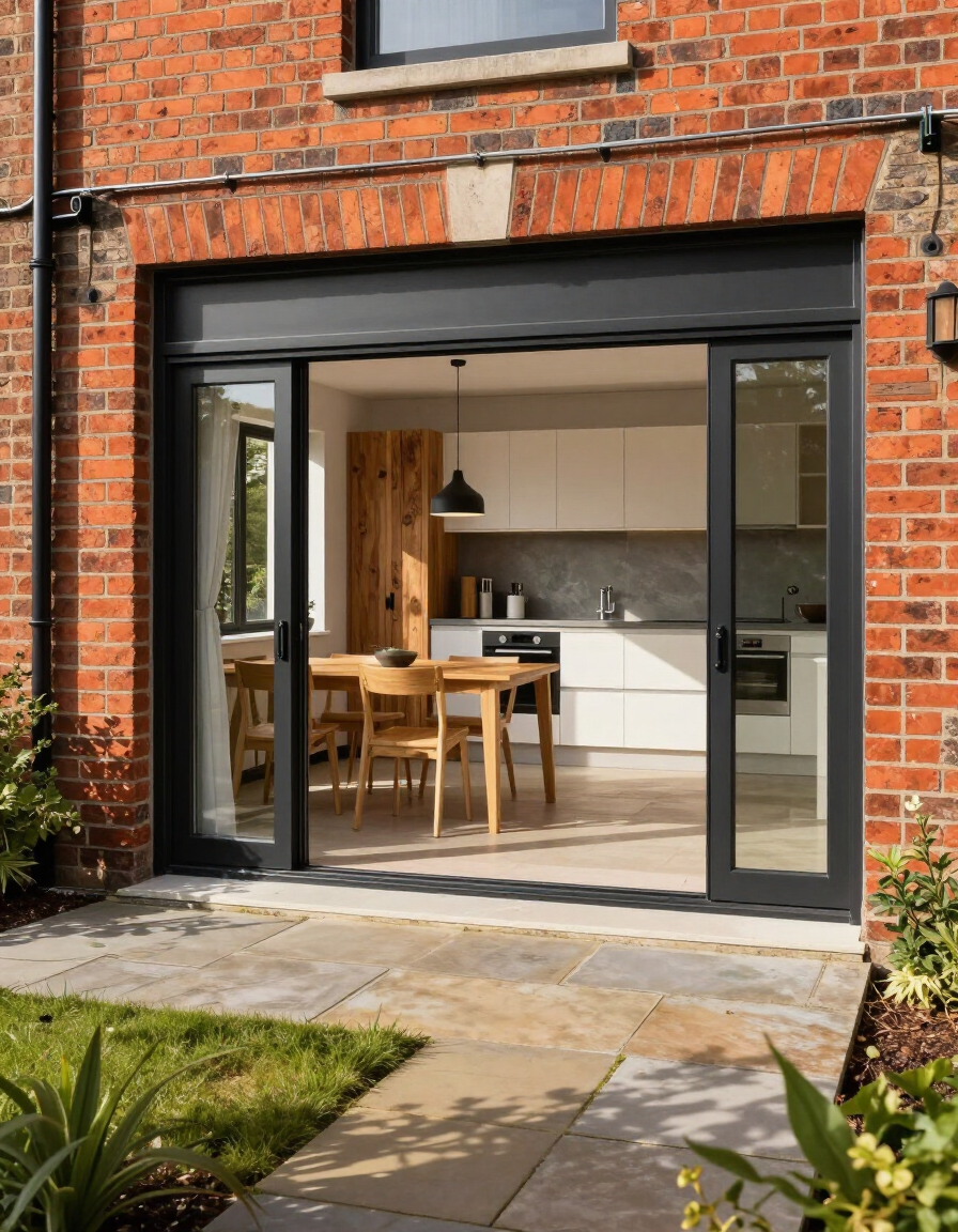 Contemporary rear extension with bifold doors opening to landscaped garden