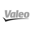 Logo Valeo avec texte gris et virgule noire.