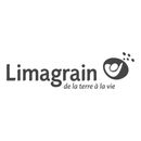 Logo Limagrain : texte accompagné d’une illustration stylisée d’une graine et d’une personne. Le texte dit « de la terre à la vie ».