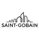 Logo Saint-Gobain : Texte sous une silhouette de gratte-ciel.