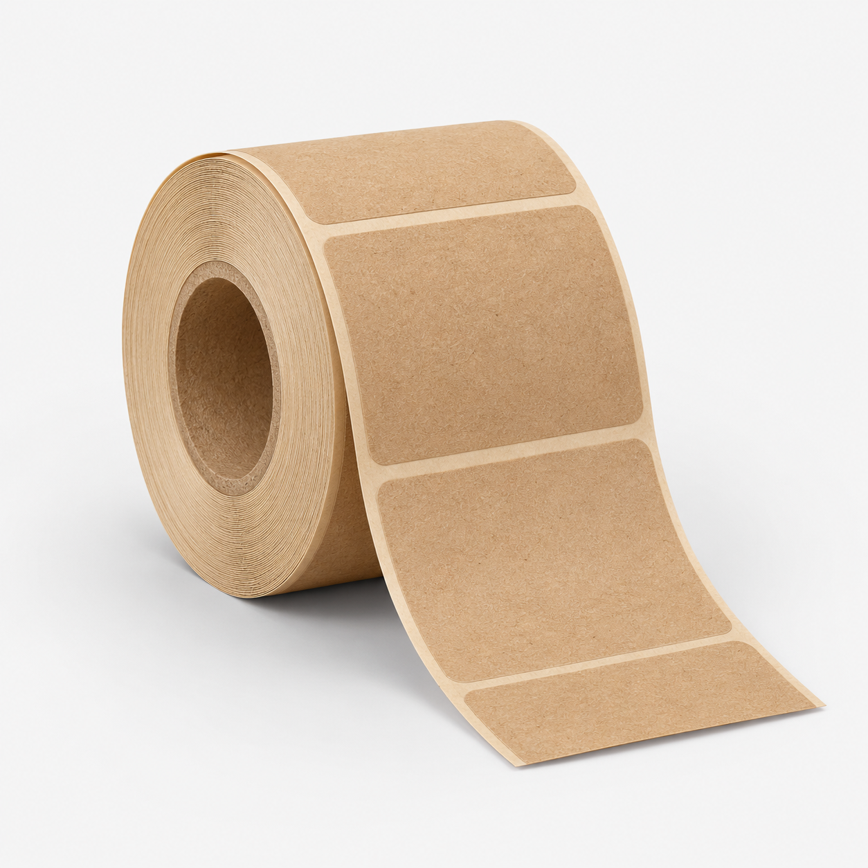 Rotolo di etichette adesive beige con sezioni rettangolari