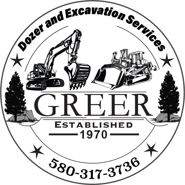 Logo for Greer Dozer and Excavation Services: excavator and dozer with text "Greer, Established 1970," and phone number.