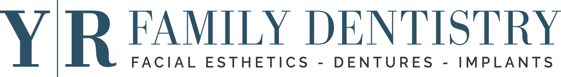 The logo for yr family dentistry facial esthetics dentures and implants