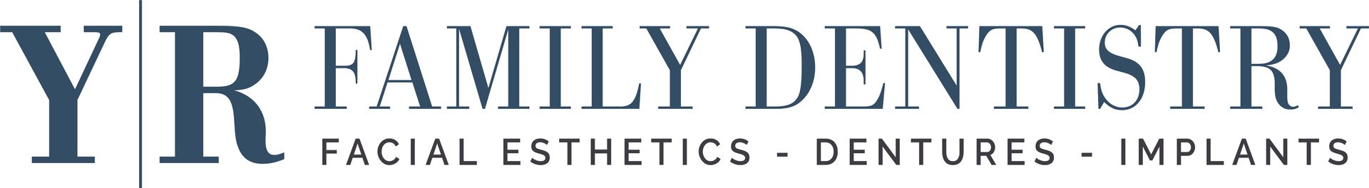 The logo for yr family dentistry facial esthetics dentures and implants
