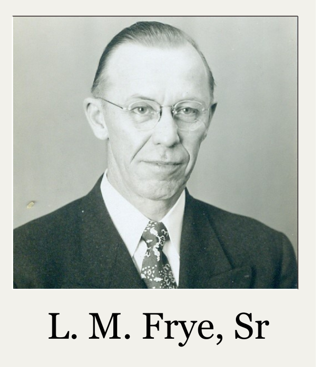 Portrait of L. M. Frye, Sr., wearing glasses and a suit with patterned tie