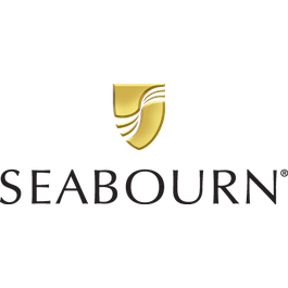 Seabourn cruise line logo with gold shield above black wordmark