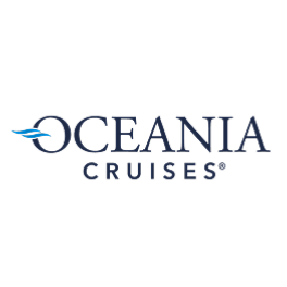 Oceania Cruises logo with blue wave icon and navy text on a white background